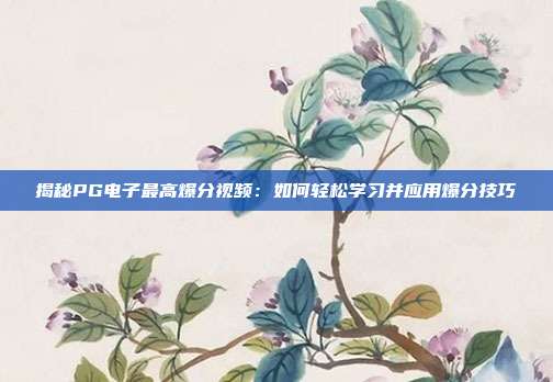 揭秘PG电子最高爆分视频:如何轻松学习并应用爆分技巧